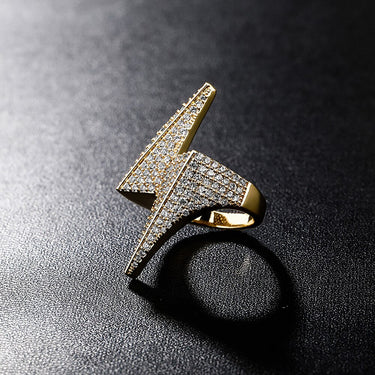 Men's Copper Iced Out CZ Lightning Geometric Pattern Party Ring  -  GeraldBlack.com