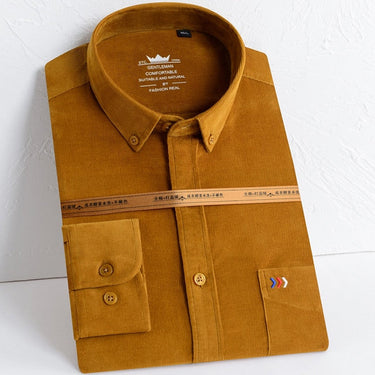 Men's Cotton Single Patch Pocket Corduroy Button-down Long Sleeve Shirts  -  GeraldBlack.com