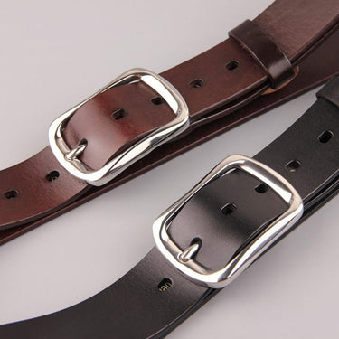 Luxury Cow Leather Wide Belt Stainless Steel Pin Buckles Metal Waist Belts for Men Jeans Accessories - SolaceConnect.com