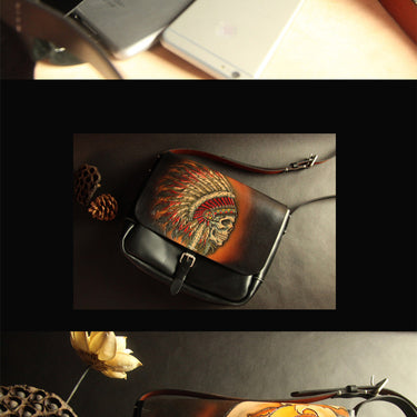 Men's Cowhide Vegetable Tanned Leather Cell Phone Pocket Handbag  -  GeraldBlack.com