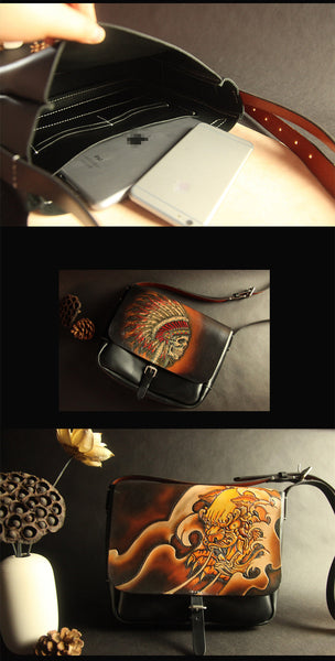 Men's Cowhide Vegetable Tanned Leather Cell Phone Pocket Handbag  -  GeraldBlack.com