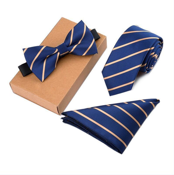 Men's Cravate Slim Tie Bow Tie Handkerchief and Pocket Square Set  -  GeraldBlack.com