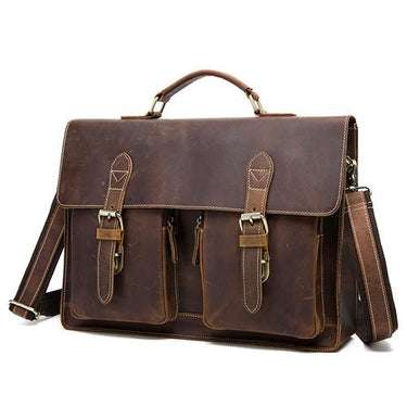 Men’s Crazy Horse Genuine Leather Laptop Briefcase Handbags for Office - SolaceConnect.com