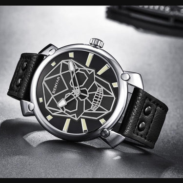 Men's Creative Luxury Blue Skull Fashion Leather Quartz Watches - SolaceConnect.com