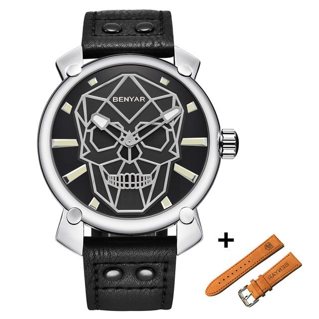 Men's Creative Luxury Blue Skull Fashion Leather Quartz Watches  -  GeraldBlack.com
