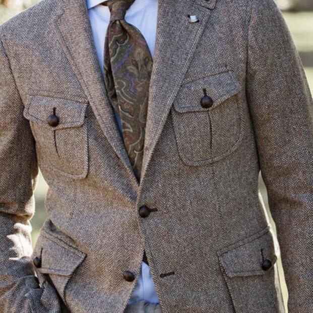 Men's Custom Made Woollen Tweed British Style Slim Fit Wedding Blazer  -  GeraldBlack.com