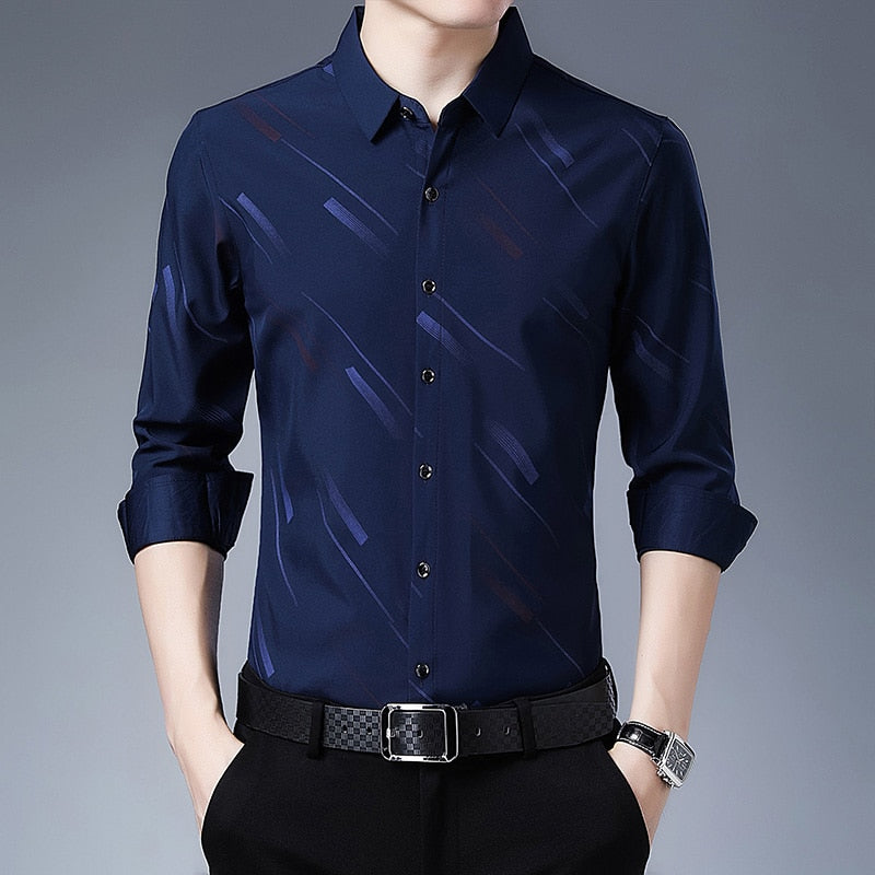 Men's Designer striped shirts clothing korean fashion long sleeve luxury dress casual clothes jersey  -  GeraldBlack.com