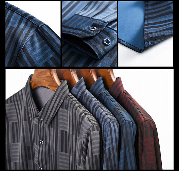 men's designer striped shirts korean fashion long sleeve shirt luxury dress casual clothes jersey  -  GeraldBlack.com