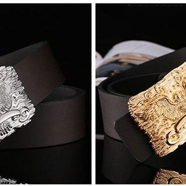 Eagle Animal 3D Smooth Buckle Belt Men's Cow Skin Trousers Belts Double Sided Cowhide Man Male - SolaceConnect.com