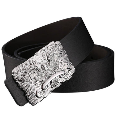 Men's Double-Sided Cowhide 3D Animal Eagle Smooth Buckle Trousers Belt  -  GeraldBlack.com