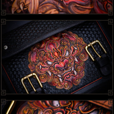 Men's Elaborate Works Handmade Genuine Cow Leather Lion Backpacks  -  GeraldBlack.com