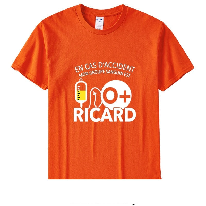 Men's En Cas D'Accident Mon Groupe Sanguin Est O Ricard Cotton T-shirts  -  GeraldBlack.com