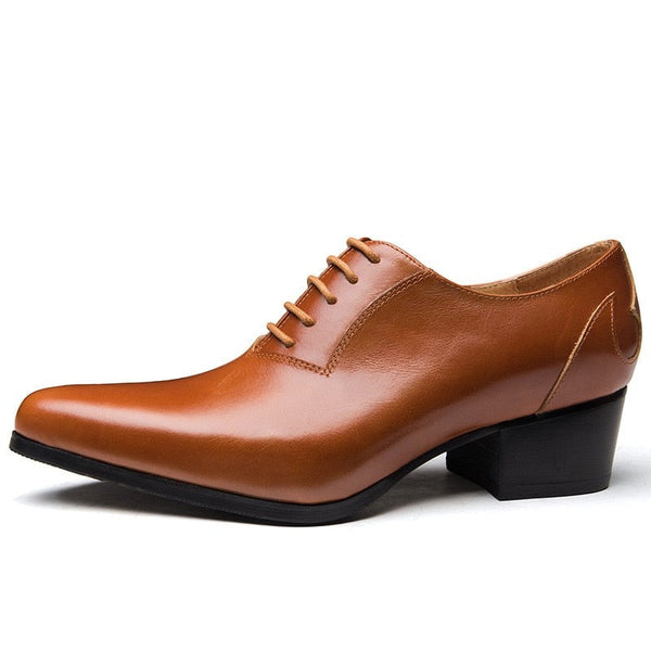Men's England Style Pointed Toe High Heel Leather Business Oxford Shoes  -  GeraldBlack.com