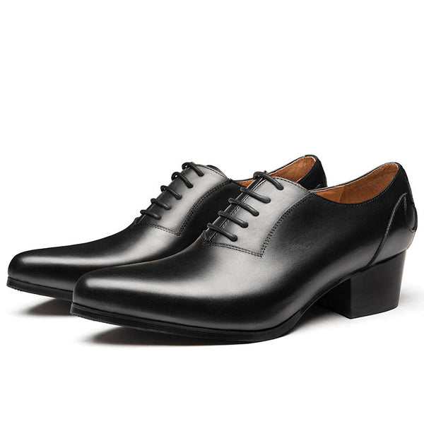 Men's England Style Pointed Toe High Heel Leather Business Oxford Shoes  -  GeraldBlack.com