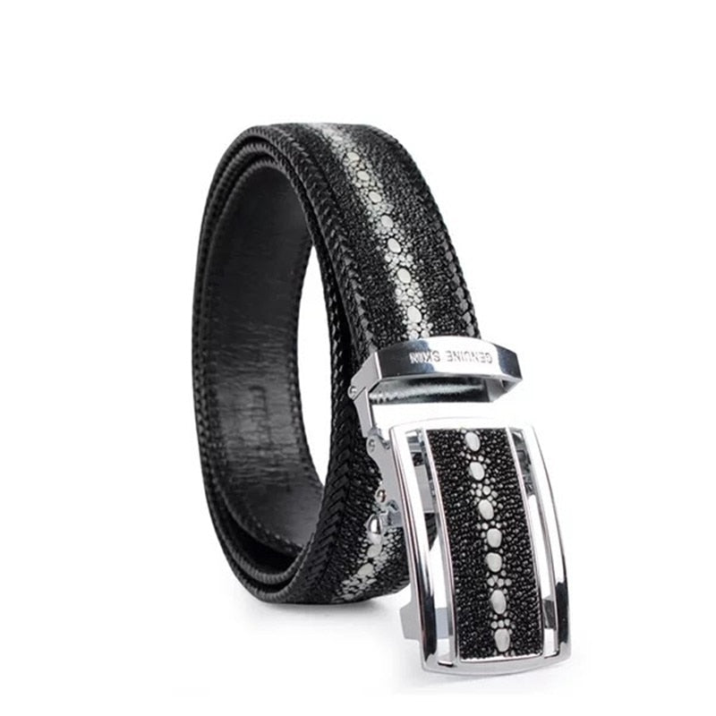 Men's Exotic Genuine Stingray Leather Knitted Border Automatic Buckle Belt  -  GeraldBlack.com