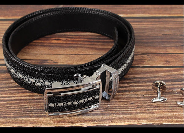 Men's Exotic Genuine Stingray Leather Knitted Border Automatic Buckle Belt  -  GeraldBlack.com