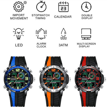 Men's Famous LED Digital Dual Display Silicone Strap Sports Watch  -  GeraldBlack.com