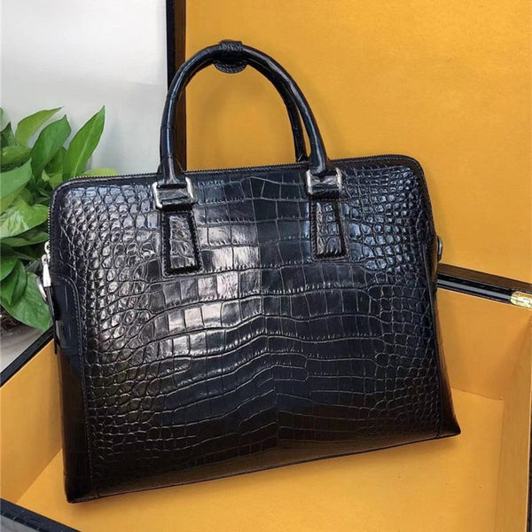 Men's Fancy Genuine Leather Crocodile Belly Skin Zipper Closure Briefcase  -  GeraldBlack.com