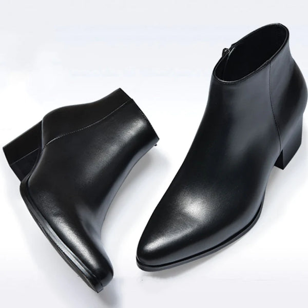 Men's Fashion British Style Height Increase Pointed Toe High Heel Boots  -  GeraldBlack.com