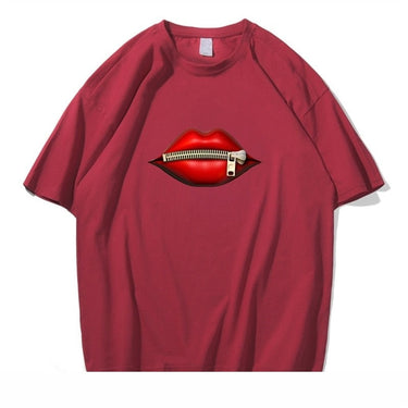 Men's Fashion Chic Girl Lip Zipper Cool Short Sleeve Cotton T-shirts  -  GeraldBlack.com