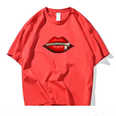 Men's Fashion Chic Girl Lip Zipper Cool Short Sleeve Cotton T-shirts  -  GeraldBlack.com
