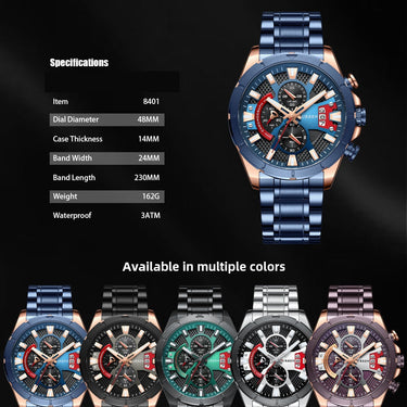 Men's Fashion Chronograph Luminous Quartz Stainless Steel Band Watch  -  GeraldBlack.com
