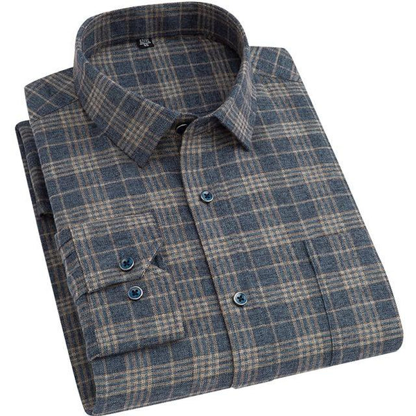 Men's Fashion Cotton Brushed Plaid Checkered Shirts with Single Patch Pocket - SolaceConnect.com
