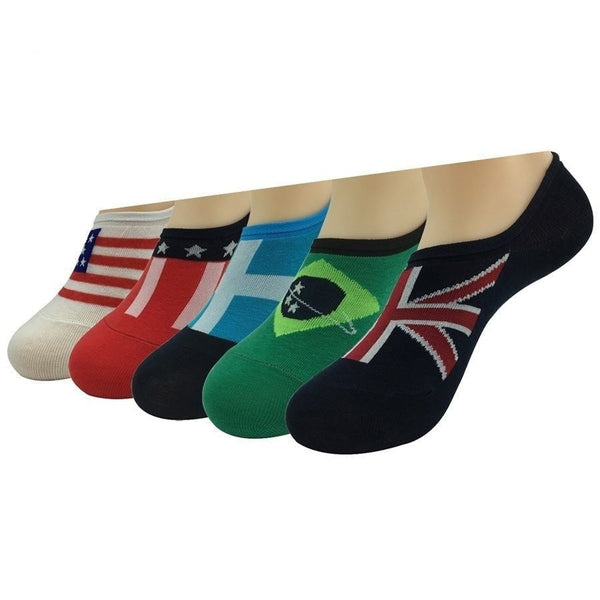 Men's Fashion Design 5 Pairs Lot Flag Pattern Casual Cotton Ankle Socks  -  GeraldBlack.com
