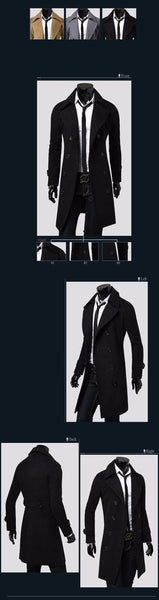 Men's Fashion Designer Double-Breasted Windproof Slim Long Trench Coat - SolaceConnect.com