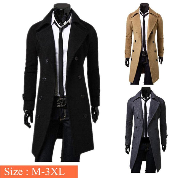 Men's Fashion Designer Double-Breasted Windproof Slim Long Trench Coat ...