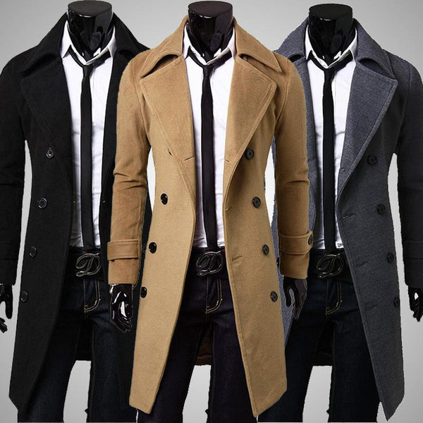 Men's Fashion Designer Double-Breasted Windproof Slim Long Trench Coat - SolaceConnect.com