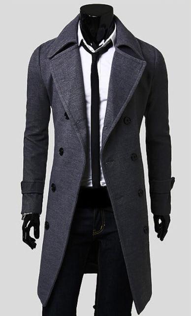 Men's Fashion Designer Double-Breasted Windproof Slim Long Trench Coat ...