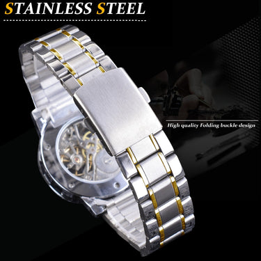 Men's Fashion Diamond Golden Silver Skeleton Mechanical Watch  -  GeraldBlack.com