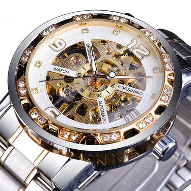 Men's Fashion Diamond Golden Silver Skeleton Mechanical Watch  -  GeraldBlack.com