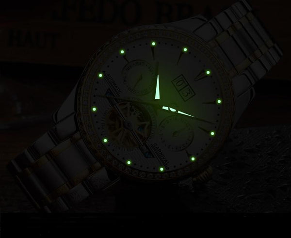 Men's Fashion Fully-Automatic Mechanical Waterproof Luminous Gold Watch - SolaceConnect.com