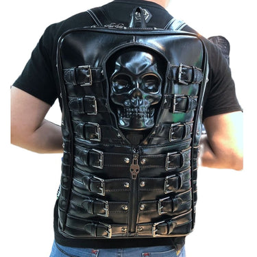 Men's Fashion Genuine Leather Skull Rivet Large Travel Backpacks  -  GeraldBlack.com