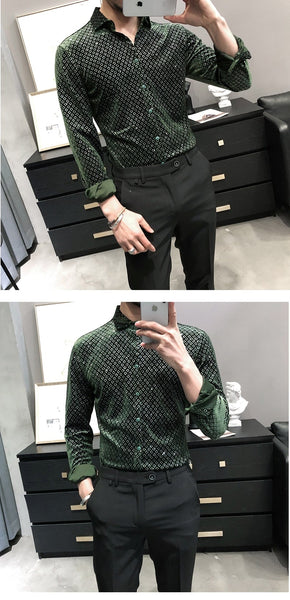 Men's Fashion Gold Velvet Casual and Party Slim Fit Shirts with Long Sleeves  -  GeraldBlack.com
