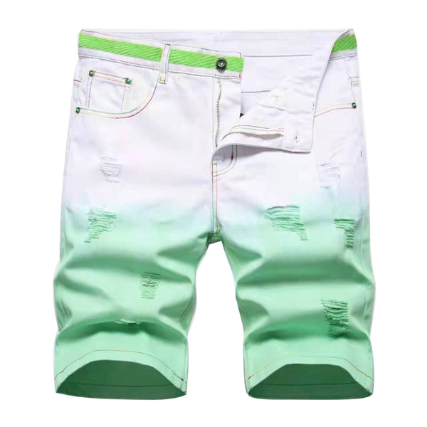 Men's Fashion Gradient Color Elastic Ripped Slim Fit Straight Denim Shorts  -  GeraldBlack.com