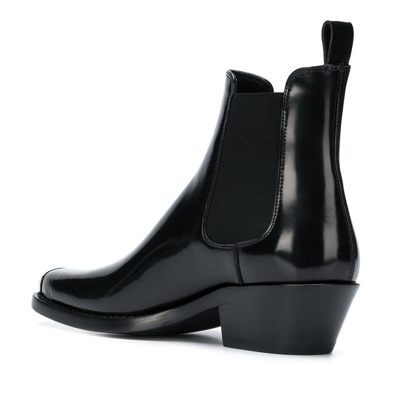 Men's Fashion Handmade Genuine Leather Metal Square Toe Chelsea Boots  -  GeraldBlack.com