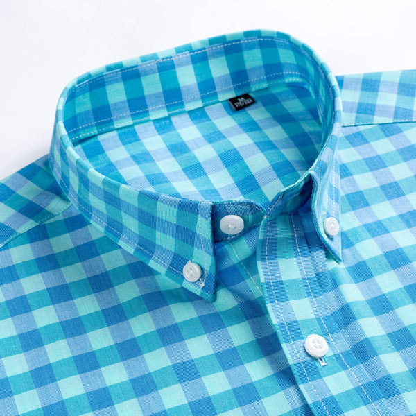 Men's Fashion Plaid Checkered Short Sleeve Cotton Shirt Single Patch Pocket Button-collar Holiday  -  GeraldBlack.com