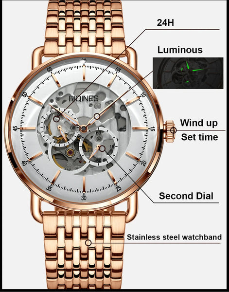Men's Fashion Rose Gold Stainless Steel Luminous Automatic Wrist Watch  -  GeraldBlack.com