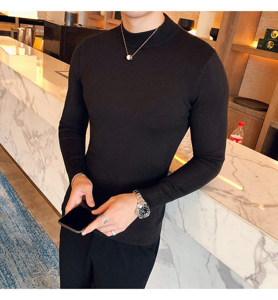 Men's Fashion Simple Slim Fit Turtleneck Long Sleeve Knitted Sweater  -  GeraldBlack.com