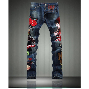 Men's Fashion Slim Straight Pants English Flag Casual Denim Jeans  -  GeraldBlack.com