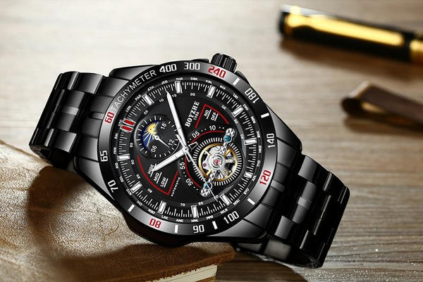 Men's Fashion Stainless Steel Tourbillon Automatic Mechanical Sports Watch - SolaceConnect.com