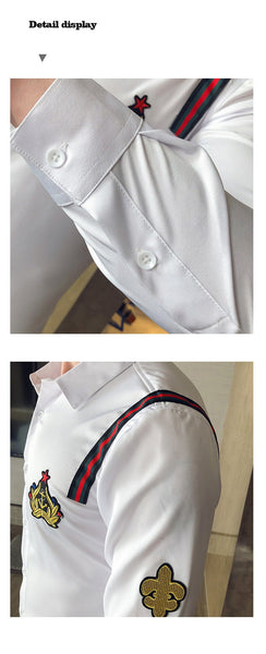 Men's Fashion Streetwear Broadcloth Embroidered Slim Fit Long Sleeve Shirt  -  GeraldBlack.com