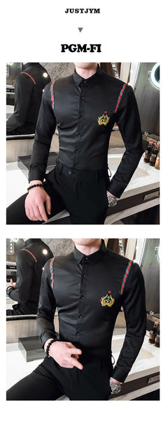 Men's Fashion Streetwear Broadcloth Embroidered Slim Fit Long Sleeve Shirt  -  GeraldBlack.com