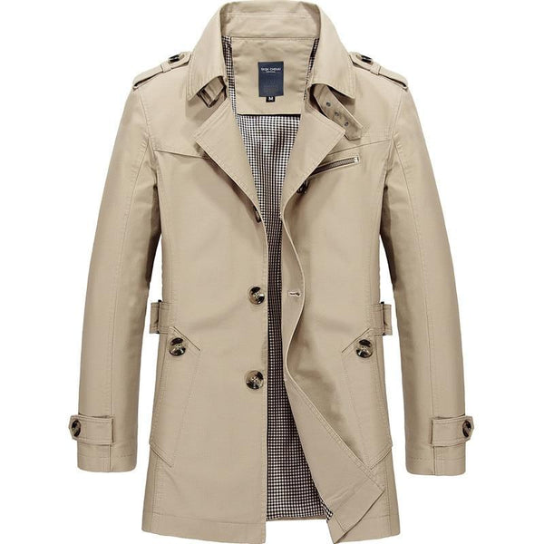 Men's Fashion Trench Overcoat Casual Spring Outerwear Jacket with Zipper - SolaceConnect.com
