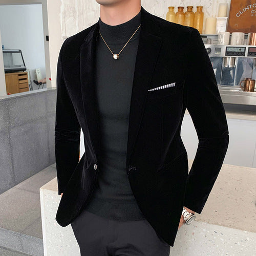 Men's Fashion Velvet Casual Slim Fit Jacket Flat Barge Collar Jacket  -  GeraldBlack.com