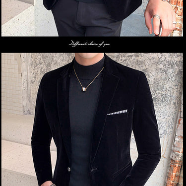 Men's Fashion Velvet Casual Slim Fit Jacket Flat Barge Collar Jacket  -  GeraldBlack.com