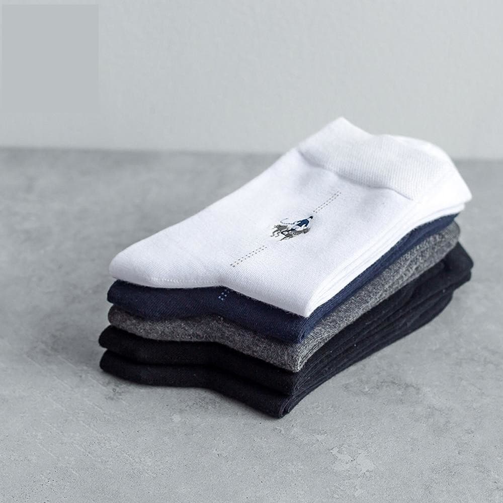 Men's Fashionable Embroidered Casual Soft Cotton Socks 5 Pairs - SolaceConnect.com